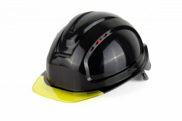 Каска защитная Абсолют Престиж черная бесцветный желтый козырёк