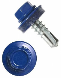 Саморез 4,8*50 сверло,гол.шестигр.с шайбой, RAL 5002  (синий)  Pront