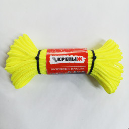 Шнур полипропиленовый плетёный 3 мм 16 пр. с сердечником НЕОНОВЫЙ-желтый (50м) КРЕПЫЖ