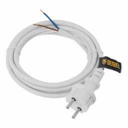 Шнур сетевой Energy Series, ПВС, 3 м, 2 x 1,5 мм, с неразборной вилкой, белый, Denzel